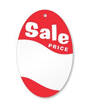 Red and White Small Oval SALE Tag 2 1/4" x 3 1/2"