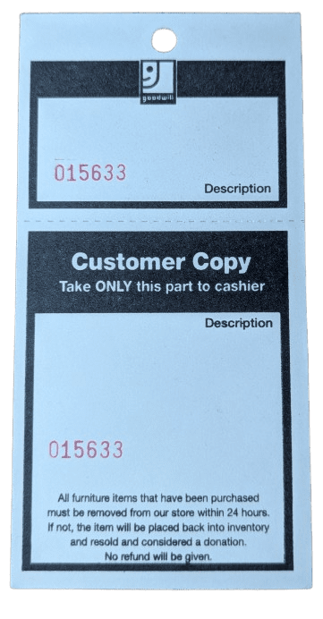 Furniture tag 3" x 6"